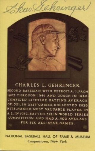 Charlie Gehringer Autographed Detroit Tigers Vintage Hall Of Fame Postcard