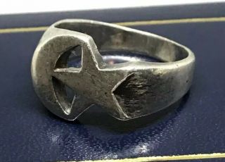 Vintage Signed Solid Sterling Silver 925 Crescent Moon & Star Ring (sz 8)