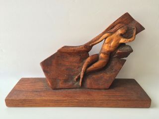 Vintage Art Deco 1937 Hand Carved Nude Woman Art Sculpture Signed
