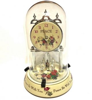 Vintage Peace Be With You Anniversary Dome Clock Floral Battery Operated