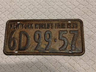 Vintage 1939 York Worlds Fair Auto License Plate 6d99 - 57 13 1/2”