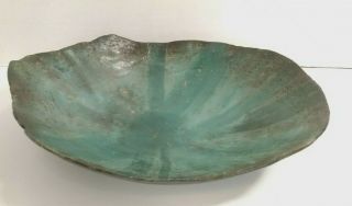 Vintage 1995 Lb Art Pottery Dish Bowl Blue Green Unique Irregular Edges 10 X 8