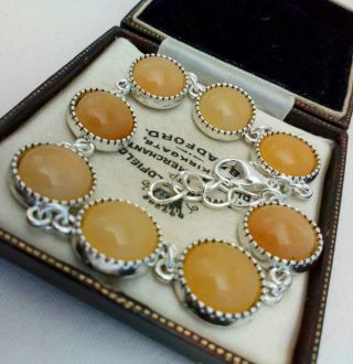 Vintage Style - Yellow Topaz Jade Gemstone Cabochon Bracelet - 12mm 2