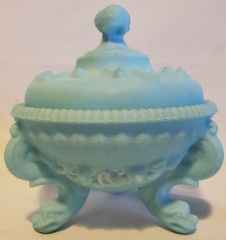 Vintage Westmoreland Blue Burmese Dolphin Footed Candy Dish Collectible