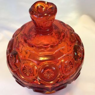 Vintage Amberina Footed Candy Dish Compote With Lid - Moon And Stars Pattern 2