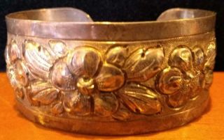 Vintage Sterling Silver Cuff Bracelet With Floral Designs
