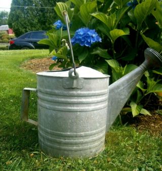Vtg Shabby Galvanized Metal Large Watering Can With Sprinkler Rose Nozzle Chic