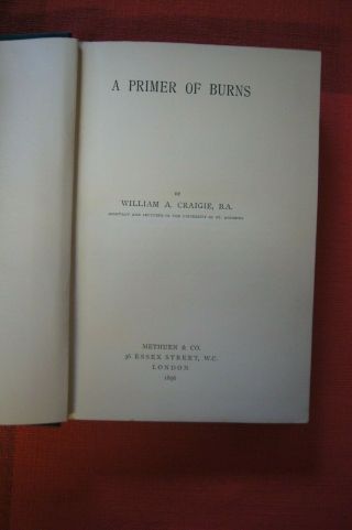 A Primer Of Burns William A Craigie 1896 1st First Edition Very Rare Vintage