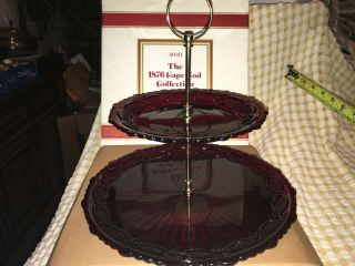 Vtg Avon 1876 Cape Cod Ruby Red Glass 2 Tier Server Tray Plate Dish Nib 1987