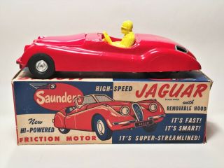 Vintage Saunders " High Speed " Jaguar Friction Car W/box Red Plastic
