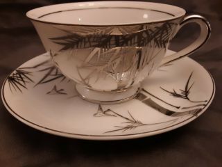 Vintage Kutani China Hand Painted Cup And Saucer Set (s) Platinum Lovely