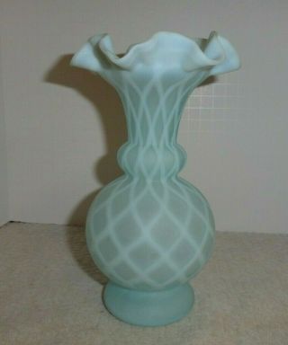 Vintage Fenton Blue Opalescent Satin Diamond Optic Vase