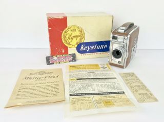 Vintage Keystone Olympic K - 32 Movie Camera 8mm W/ Box Manuals 1950s