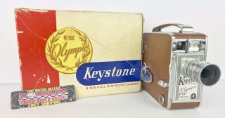 Vintage Keystone Olympic K - 32 Movie Camera 8MM W/ Box Manuals 1950s 2