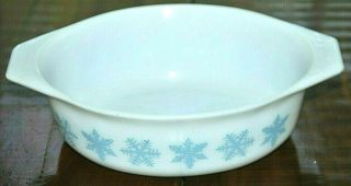 Vintage Pyrex Turquoise Snowflake Oval 1 - 1/2 Qt Casserole Dish 043 Glass