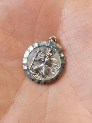 Vintage Solid Silver St.  Christopher Pendant.  Car And Plane On Reverse.