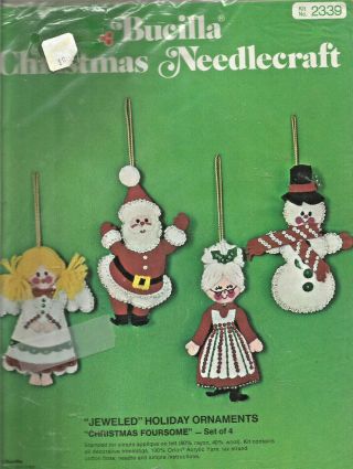 Vintage Bucilla Jeweled Holiday Ornaments " Christmas Foursome " Set Kit 2339