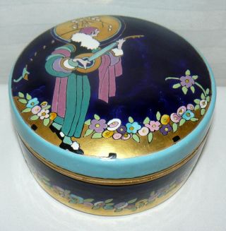 Vintage Ceramic Deco Style Lidded Round Trinket Box Signed