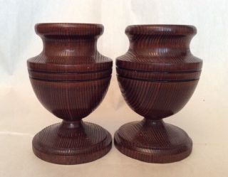 Set Of 2 Vintage Wooden Hand Crafted/turned Candle Holders