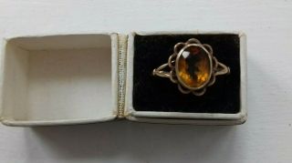 Vintage Citrine Solid 9ct Gold Ladies Ring Size P 1/2