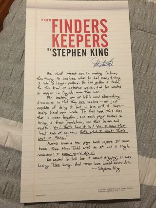 Rare Stephen King Signed Promo Poster Finders Keepers