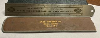 Vintage 1949 Ford Car Advertising Metal Ruler - Service Info - Evar Swanson Dixon Il