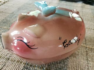 Vtg Deforest Of California Pottery Figural Pink Pig Covered Candy Dish 1956