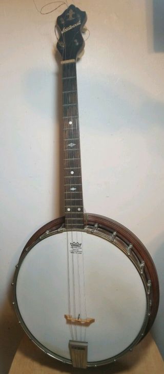 Vintage Banjo 4 String Wood Aristocrat W/ Resonator Instrument Remo Weather King