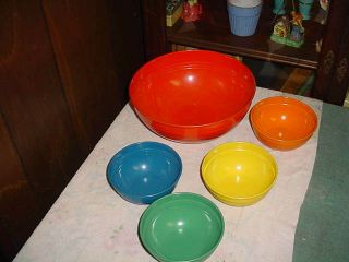 Vintage Feistaware Metal Popcorn Bowl W/four Side Bowls In Color