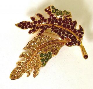 Vintage Gold Tone Amber Rhinestone Signed Kjl Tree Leaves Brooch Pin Jewelry