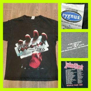 Vintage Judas Priest World Tour British Steel 1980 Large Tshirt 90s Reprint Tee