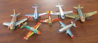 7 Vintage Small Tin Litho Airplanes Most Friction Twa Us Air Force Japan
