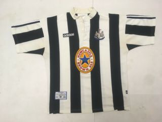 Vintage 90s Adidas Newcastle United Football Club Brown Ale Striped Jersey Large