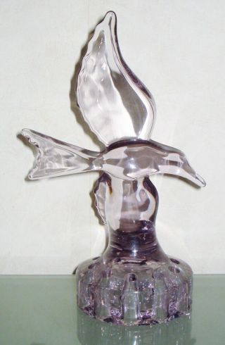 Vintage Amethyst Glass Flower Frog Bird Design Large Nr