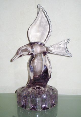 VINTAGE AMETHYST GLASS FLOWER FROG BIRD DESIGN LARGE NR 5