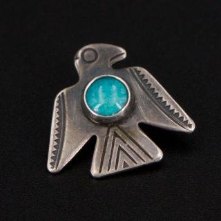 Vtg Sterling Silver - Navajo Fred Harvey Turquoise Peyote Bird Brooch Pin - 1.  5g