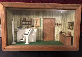Vintage Miniature Dental Dentist Office Wooden Shadow Box Folk Art Unbranded