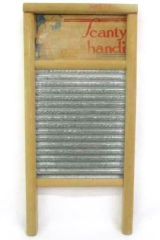 Vintage Scanty Handi Wash Board Solid Zinc Wood Lingerie