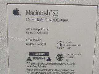 Vintage Apple Macintosh SE M5010 Computer w/ 68000 8MHz 2MB RAM No HDD 7