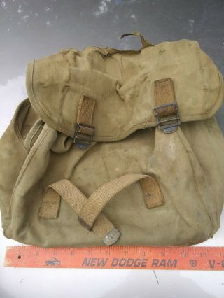 Vintage World War Ii Faded 1940 Us Army Ww2 Ww11 Backpack.  Rucksack Canvas Bag