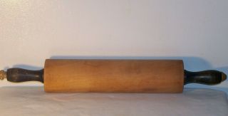 Vintage Old Wooden 18 " Heavy Rolling Pin Black Painted Handles