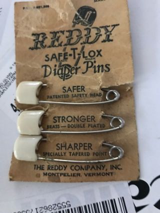 Vintage Reddy Diaper Pins On Cardboard 3 Pack
