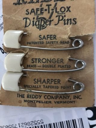 Vintage Reddy Diaper Pins On Cardboard 3 Pack 3