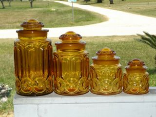 Vintage Le Smith Amber Moon & Stars 4 Piece Canister Set 40 