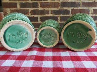 VINTAGE McCOY Pottery Planter Pot Saucer Basket Weave Pattern Green THREE 2
