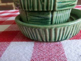VINTAGE McCOY Pottery Planter Pot Saucer Basket Weave Pattern Green THREE 5