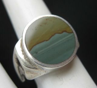 Vintage Sterling Silver Mid Century Modernist Moss Agate Jasper Custom Ring