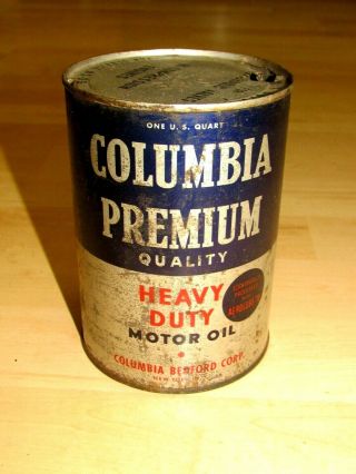 Vintage 1 Quart Columbia Premium Heavy Duty Motor Oil Can Columbia Bedford N.  J.