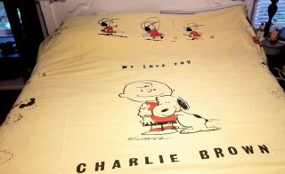 Vtg Snoopy & Charlie Brown Peanuts Bedspread,  2 Drapes Curtains