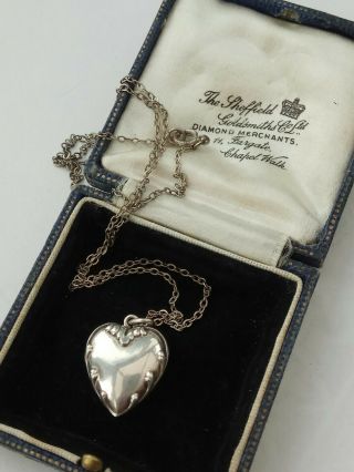 A Art Nouveau Silver Heart Pendant / Necklace Vintage Jewellery